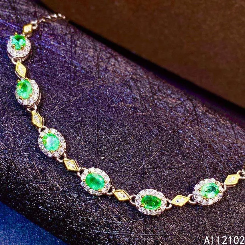 

KJJEAXCMY fine jewelry S925 sterling silver inlaid natural Emerald Girl new classic hand Bracelet Support test with box