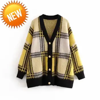 

long argyrle sleeve knitted cardigan women knit sweater korean fashion button pull femme casual cardigan top