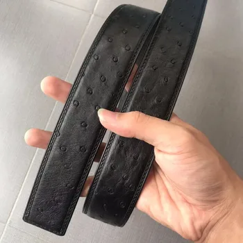 

Fancy Quality Authentic Real Exotic Ostrich Skin Men's Belts Without Buckle Genuine Cow leather Lining Male Black Belt