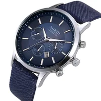 Norden Luxus Männer Uhren Wasserdicht Echtem Leder Mode Casual Armbanduhr Männlichen Business Sport Uhr Klassische Blau Silber 6009