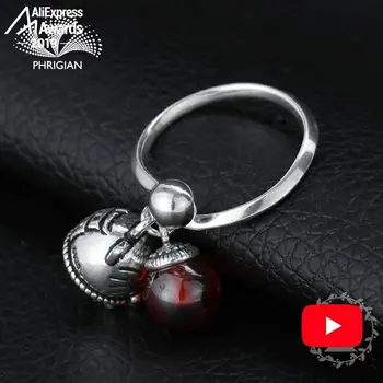 

NOT FAKE Antique shop Ring 925 100% Sterling silver Ring handmade Thai ruby S925 fine Art kitty cat bell ruby vintage open ring