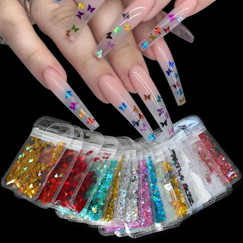 

Nail Art Decorations Holographic Butterfly Shape Star Flakes Nail art Glitter Micro Laser 3D Silver Gold Sequins Polish Manicure