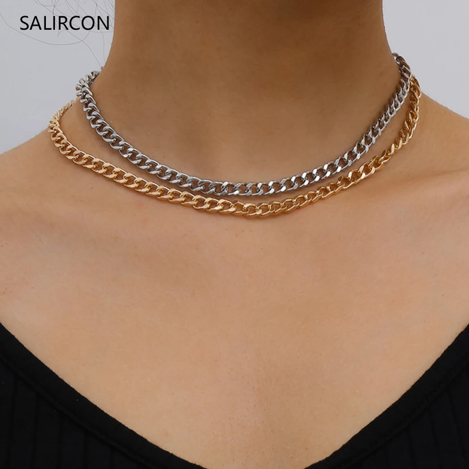 Цепочка Salircon из кубинской цепи минималистичное длинное ожерелье в стиле панк