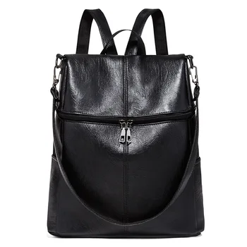 

2019 new women's anti-theft backpack British style fashion PU leather Solid school bag casual portable travel shoulder bag