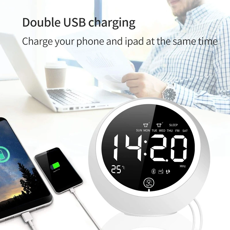 Будильник для тяжелых Спящих, Bluetooth колонки Будильник Радио с двумя USB зарядными будильниками для спальни с FM, цифровой