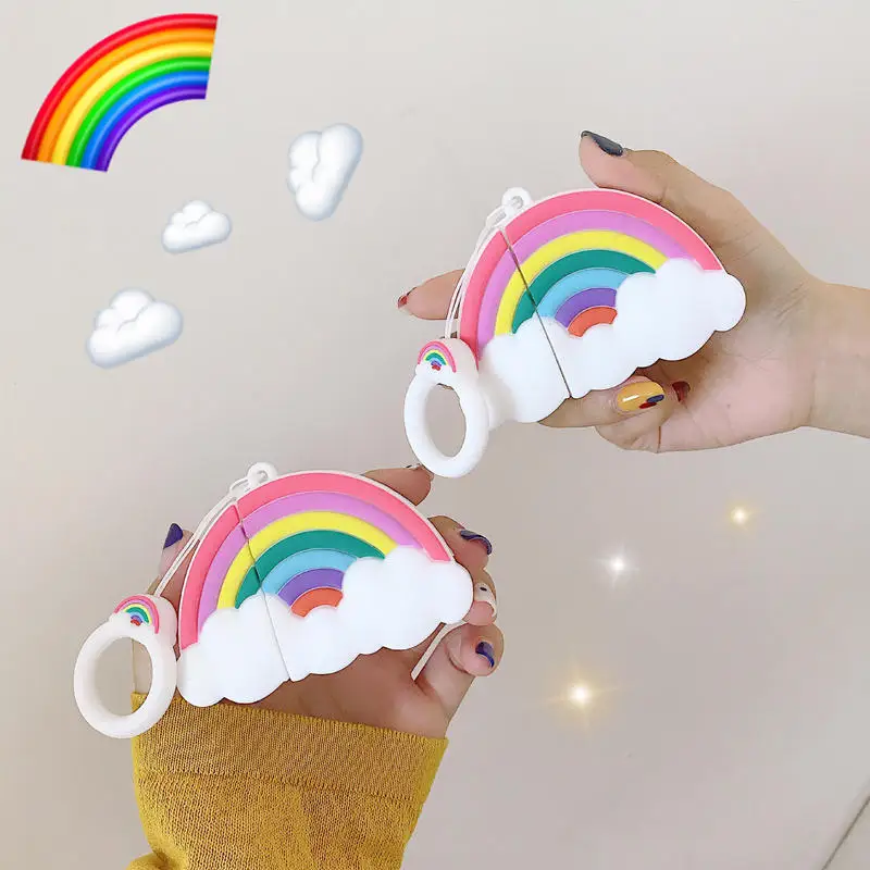 Rainbow Cloud Finger Ring Lanyard Rope Soft Silicone Case for Apple AirPods 1 2 Bluetooth Wireless Earphone Cover Box Bags | Электроника