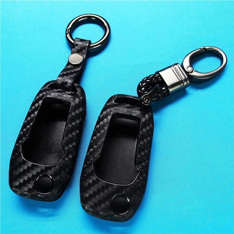 

1 Pcs Carbon Fiber Pattern Silicone Car Key Case Flip Key Cover Keychain for Ford Mondeo Explorer F150 F-250 F-350 F-450 F-550
