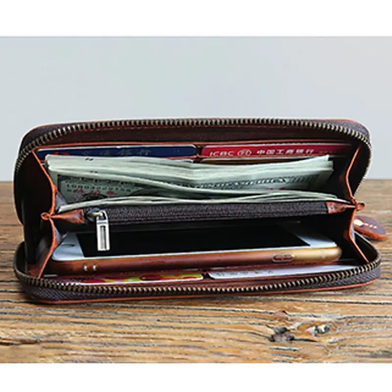 Мужской кожаный бумажник ID держатель для карт бизнес длинный клатч, бумажник кошелек на молнии U50C