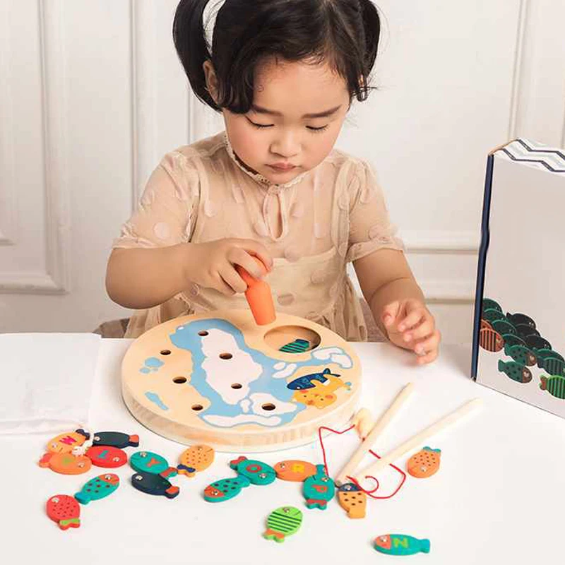 

High Quality Magnetic Wooden Fishing Game Toy Kid Alphabet Fish Catching Preschool Board Games Toys