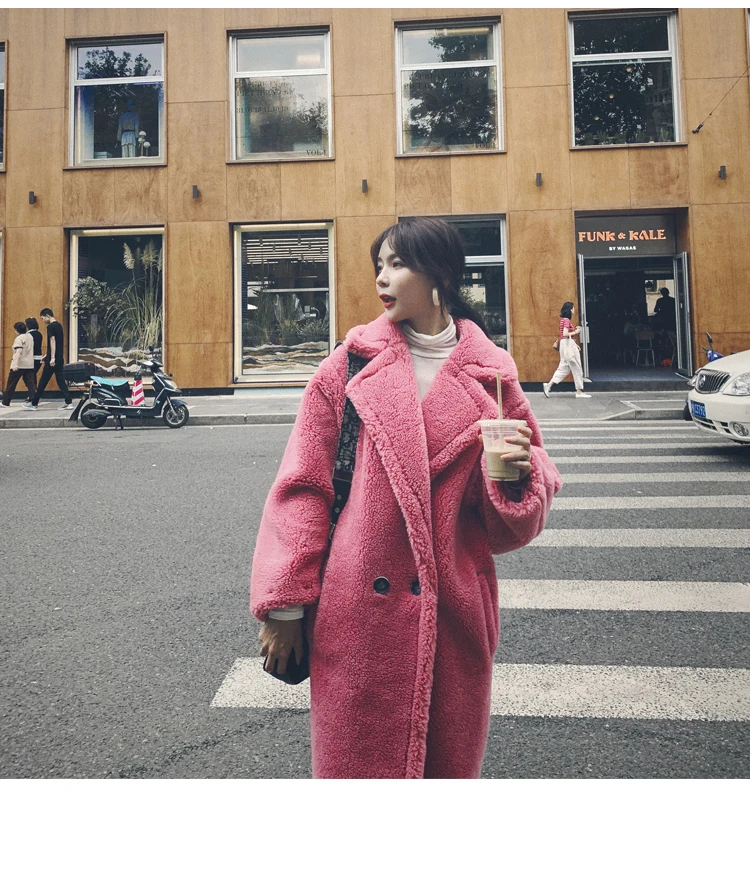 Осенне-зимнее длинное манто Femme Hiver, элегантное женское пальто из искусственного меха большого размера, корейское меховое пальто высокого качества, розовое длинное пальто