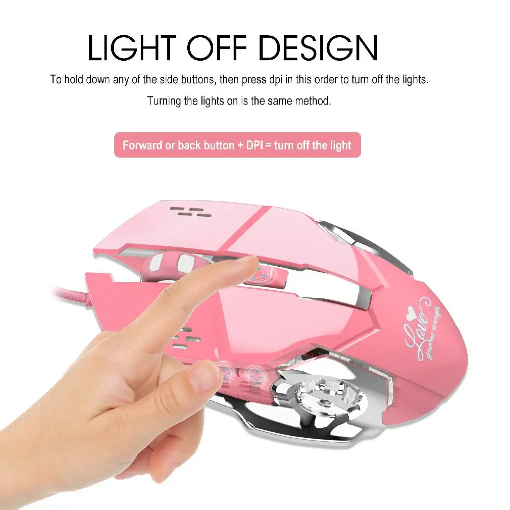 Модная классная игровая мышь, USB розовая проводная мышь 3200 dpi, Настольная мышь D20