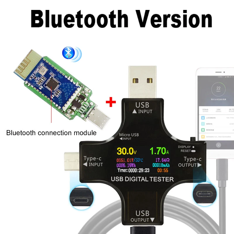 With Bluetooth Цветной TFT USB тестер Bluetooth тип-c PD цифровой вольтметр напряжение измеритель тока Амперметр детектор power bank индикатор зарядного устройства - Цвет: With Bluetooth