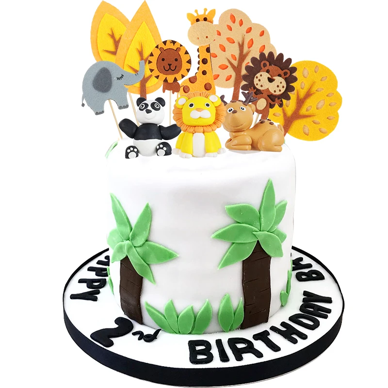 Safari Birthday Theme Cake Topper Lion Panda Giraffe Animal Cake Flag Woodland Party Cake Decorations Boy Jungle Party Supplies Cake Decorating Supplies Aliexpress