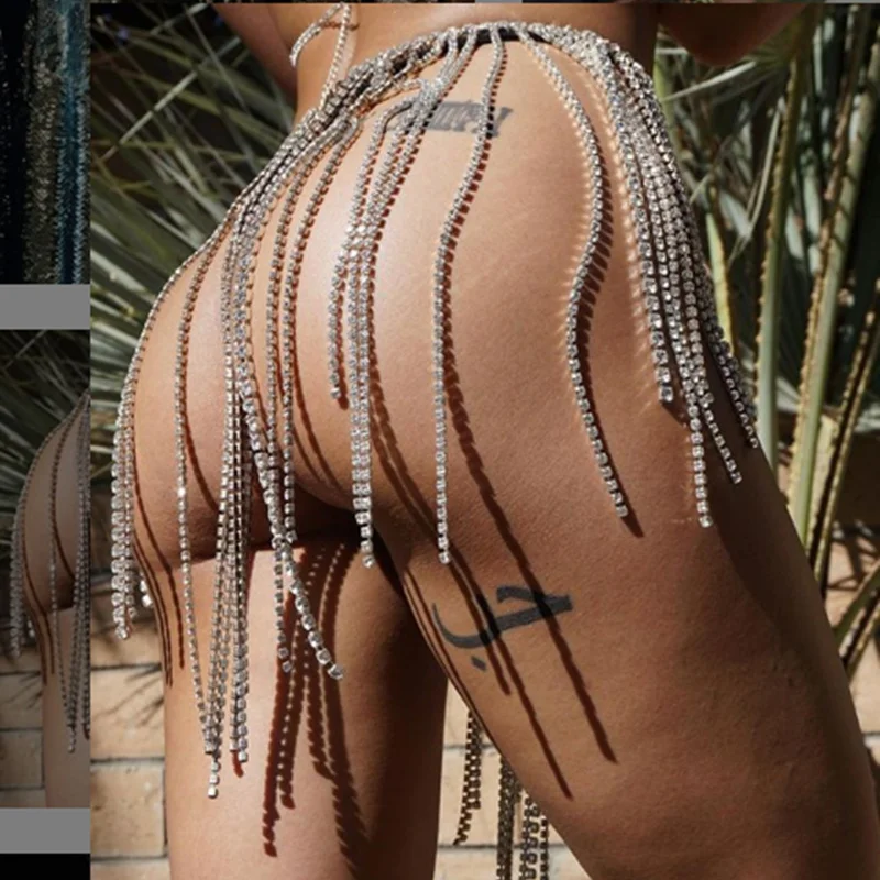 Skup Luksusowe Sexy kobiety Tassel kryształ łańcuch nadwozia Belly Chain spódniczka z wysokim stanem łańcuchy Rhinestone brzuch talia łańcuch ciało biżuteria klub nocny