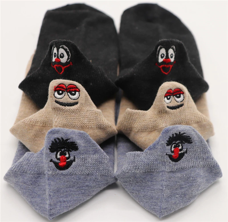 ZT 18 3PAIRS Kawaii Embroidered Expression Women Socks Happy Fashion Ankle Funny Socks Women Cotton Summer Candy Color - Цвет: ZT 18