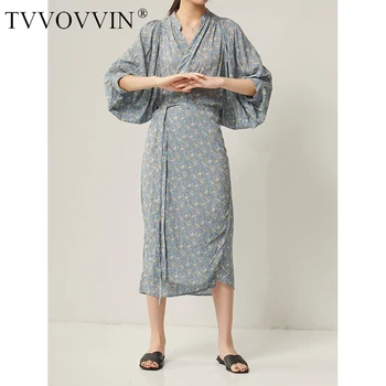 

loose Women Pattern Printed Bandage Big Size Dress V-Neck Half Sleeve Loose Fit Fashion Tide Spring Summer 2020 JVY2