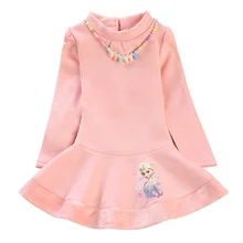 Модное платье принцессы Эльзы для девочек; зимнее праздничное платье из флиса с длинными рукавами; элегантные рождественские платья; детская одежда с ожерельем