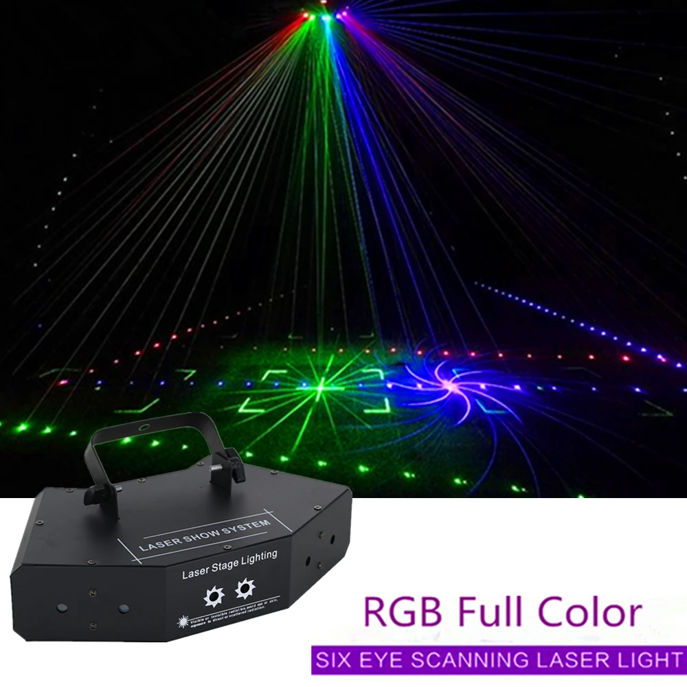 6 глаз лазерный светильник DMX512 RGB полный цвет Сканирование Лазерный ing с узорами
