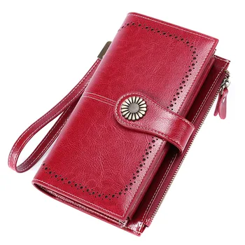 

Newly RFID Women Leather Long Wallet Zipper Multifunction Large Capacity Purse
