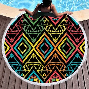 

Geometric Mandala Summer Round Beach Towels Printed Bath Shower Towel Circle Yoga Picnic Mat Bikini Cover Up serviette de plage