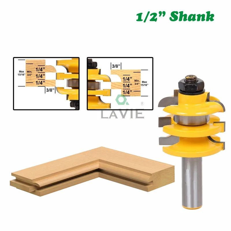 

12MM 1/2" Inch Shank Milling Cutter Woodwork Stacked Rail & Stile Router Bit Ogee Woodworking Tenon Wood Tool Cutters Bits 03082