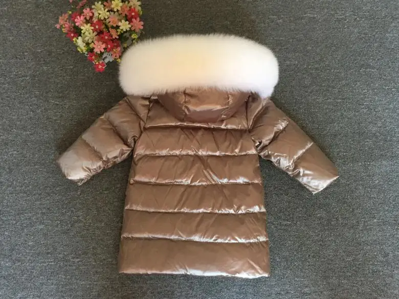 Утепленные парки с натуральным енотовым мехом для мальчиков и девочек на температуру до-30 градусов, для русской зимы длинное пуховое пальто 90, куртка пальто, одежда для маленьких детей