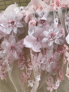 

3D flower hot sale french tulle mesh lace fabric Free shipping ZH-7111 african french lace fabric high quality