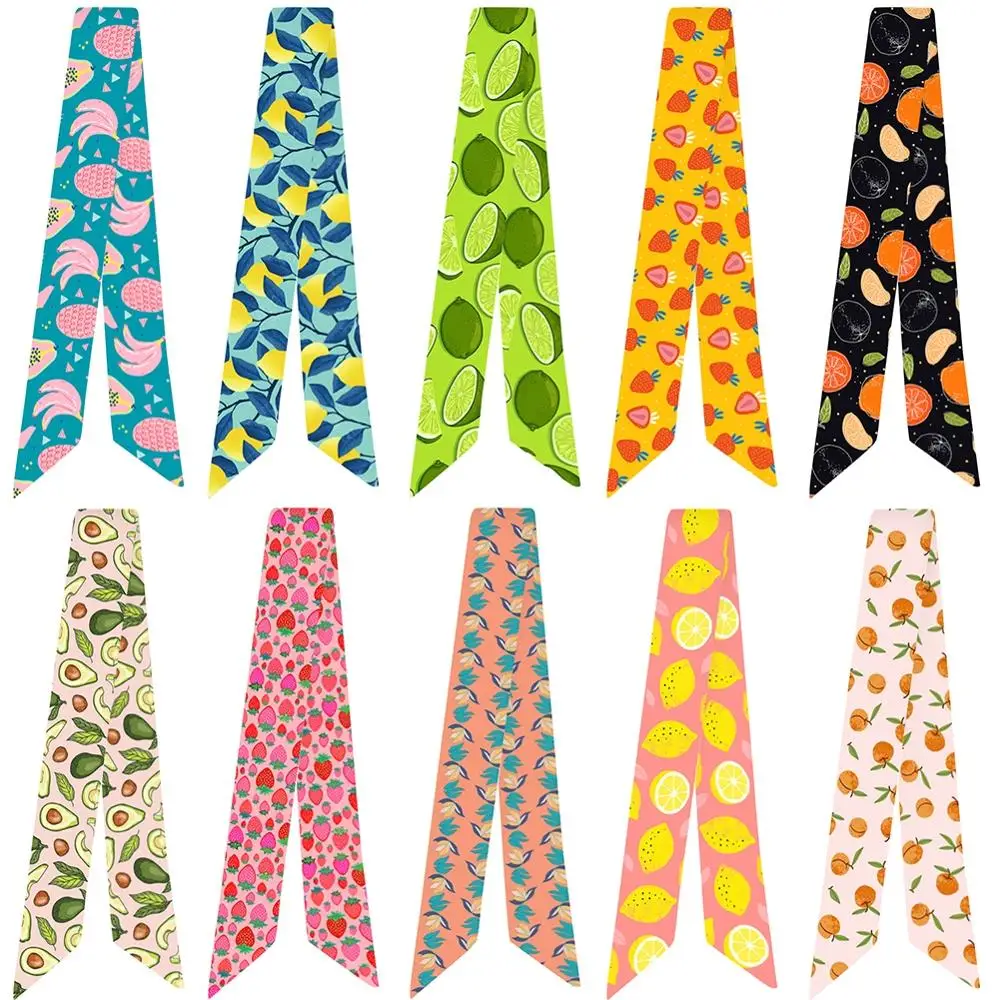 

Small Fresh Fruit Print Variety Bag Handle Tie Wrap Silk Scarf Small Scarf Women Fashion 5*95cm Scarf Decoration