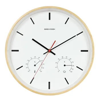

Wooden Living Room Wall Clock Silent Digital Temperature Humidity Wall Clock Modern Quartz Orologio Parete Home Decor ZB50WC