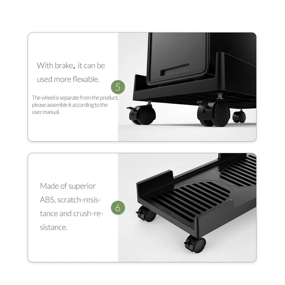 ORICO Mobile Adjustable Computer Tower Holder Stand Cart with Braking Lock Wheels For PC Cases pc case