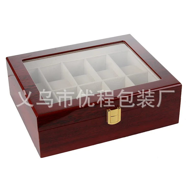 

Wood 10 Varnish Watch Box Top Grade Red Wood Grain Paint Spraying Watch Box Display Case