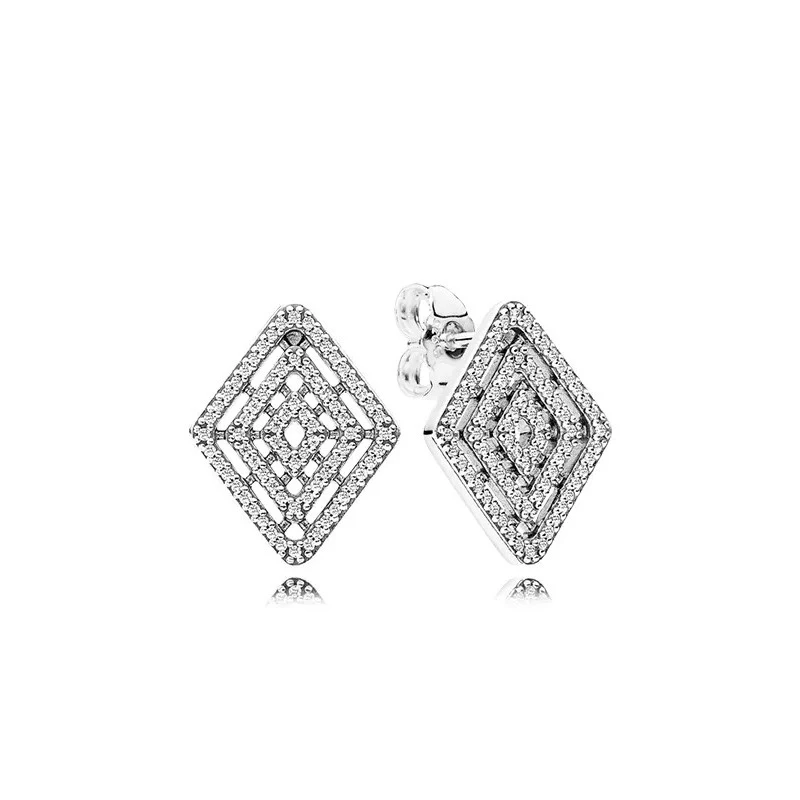 

925 Sterling Silver Geometric Line Stud Earrings Retro Rectangular Fashion Vintage Christmas Gift for Women Wedding Jewelry Girl