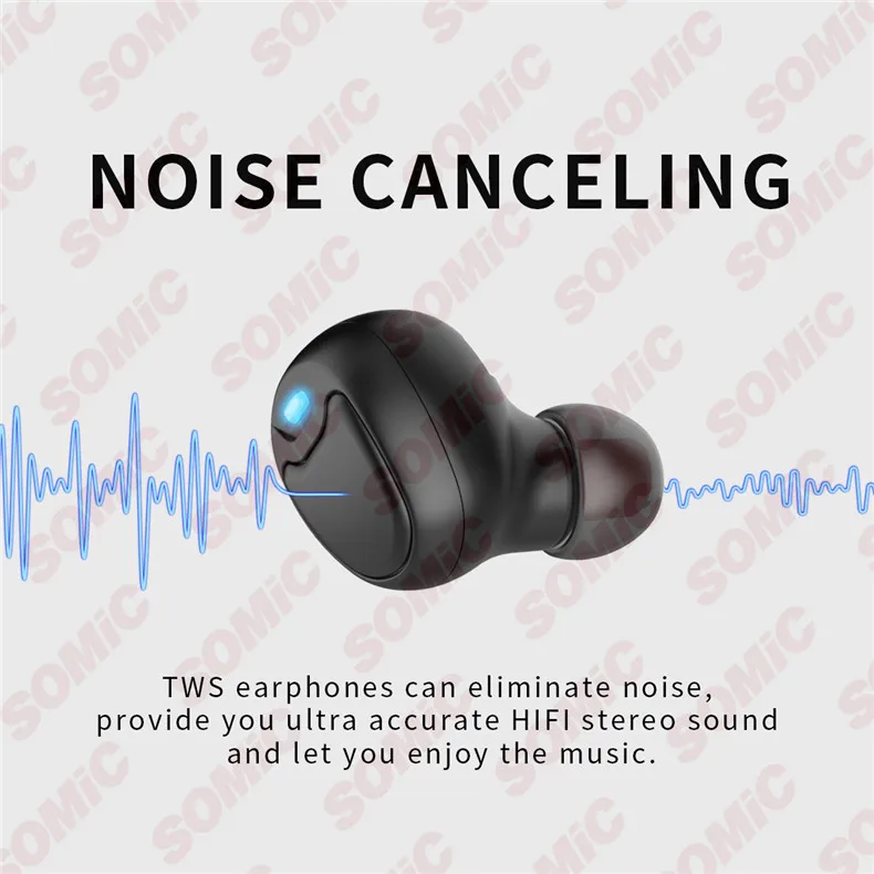 Somic TWS W20 Bluetooth 5.0 In-ear Earphone Smart Wireless Headset True Wireless Mini Earplug Bilateral Stereo Microphone