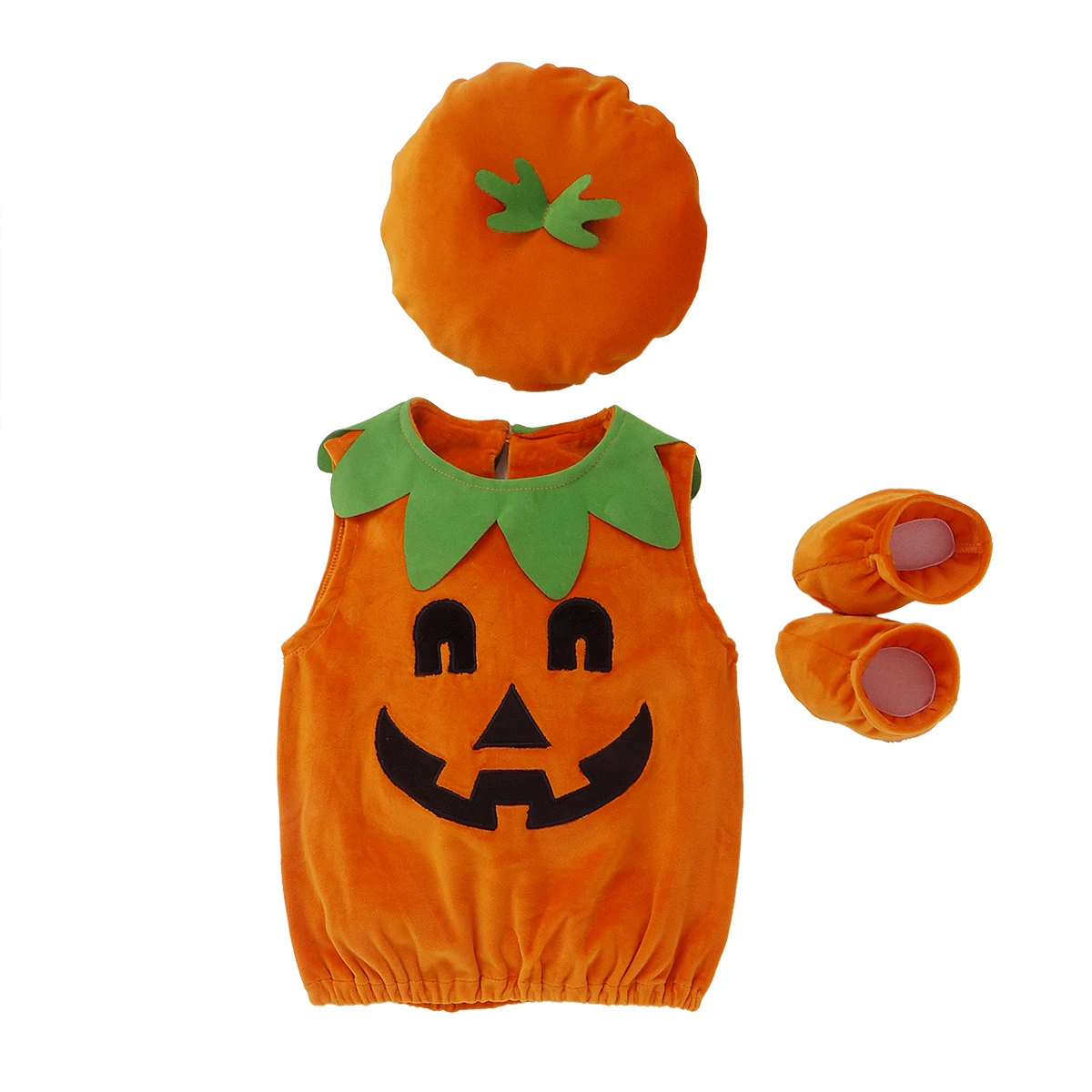 3Pcs Baby Halloween Clothing Pumpkin Tops Hat Shoes Outfit Newborn Baby Girl Boy Fuzzy Clothes Set Costume Party Cosplay Outfits