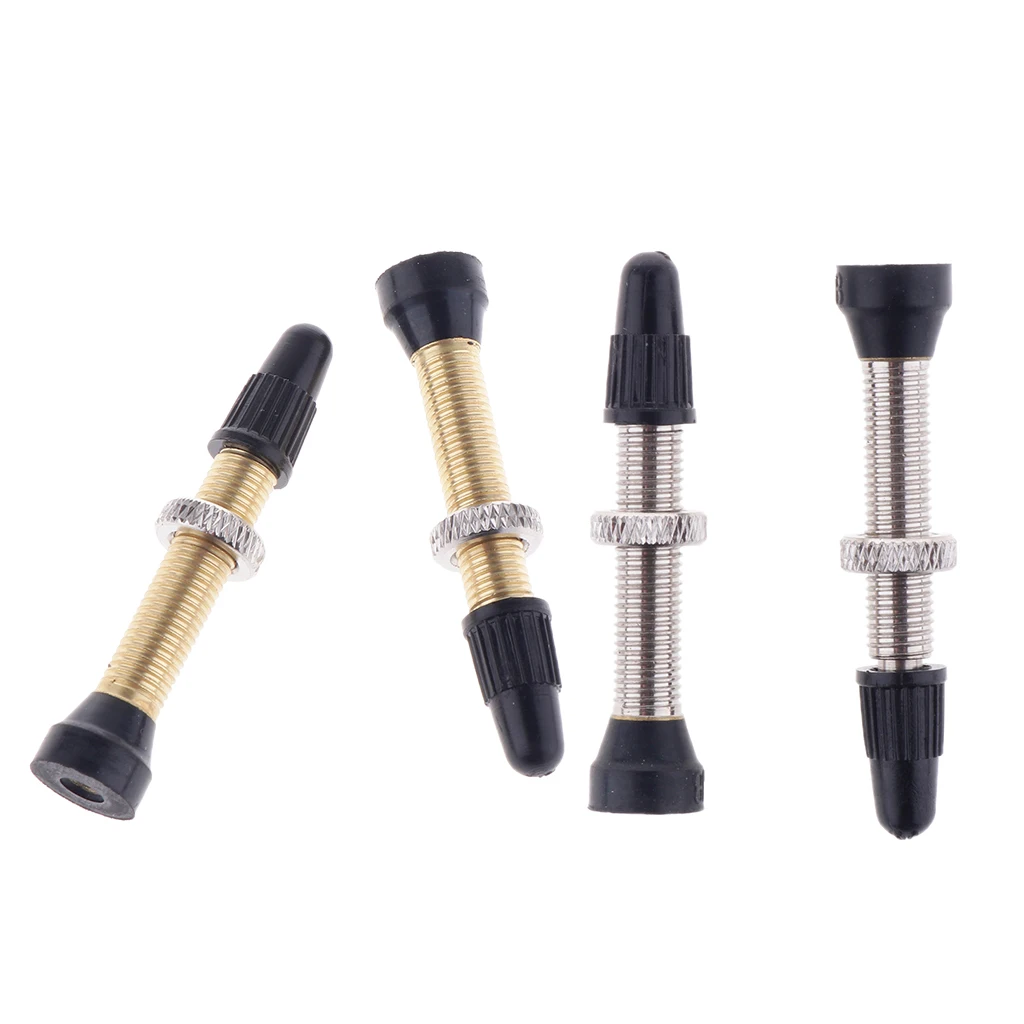 2x 48mm/1.89inch Bike Tubeless Presta Valve Stem with Rubber Base for Mountain Road Tubeless Bicycle Silvery, Golden