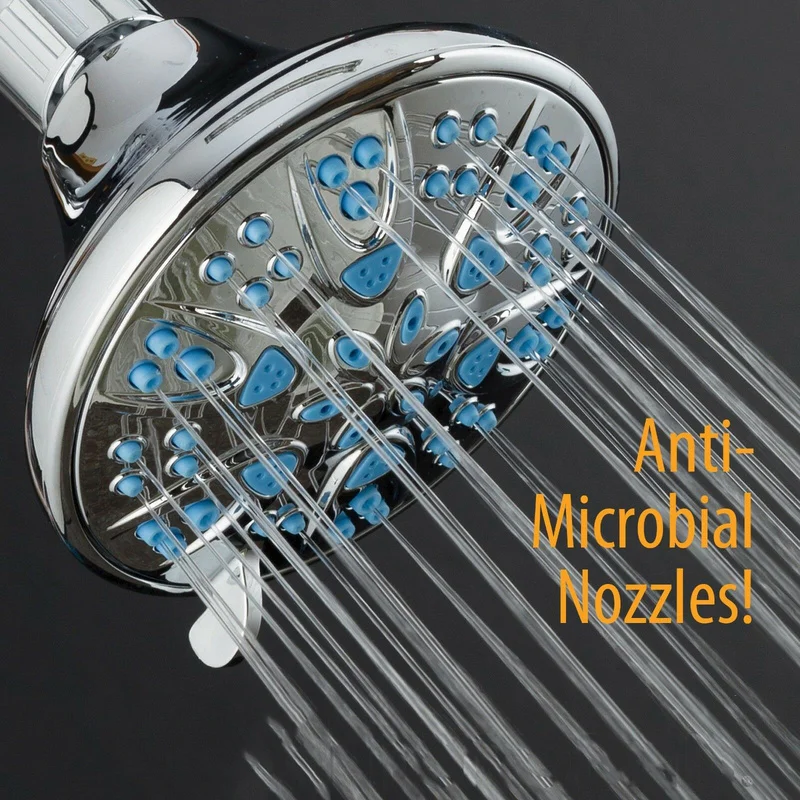 Antibacterial Wave Blue 6 Set High Pressure Shower Faucet Chrome Plated