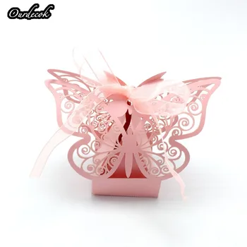

50Pieces Laser Cut Butterfly Wedding Favor Box in Pearl color Candy Boxes for Wedding Party Candy Favor Gift