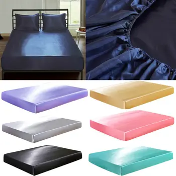 

2020 Newest 153x203x30cm Satin Silk Bed Fitted Sheet Deep Pocket Soft Wrinkle Fade Resistant Simulation Elegant Silk Bed