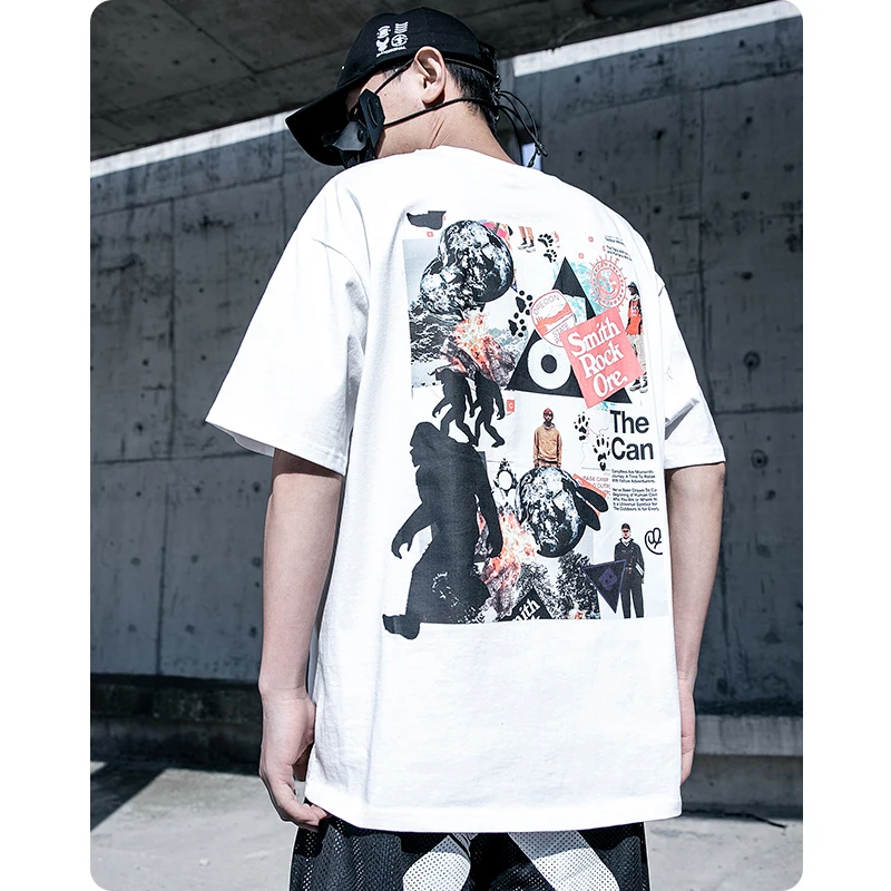 

Summer short sleeve cotton T-shirt Men's clothes Harajuku Crew neck loose streetwear oversized tops Chic Hiphop tee High street