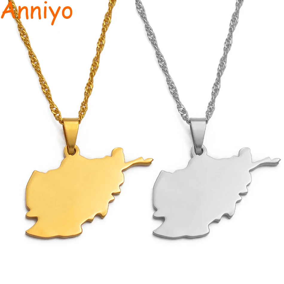 Anniyo Afghanistan карта ожерелья с подвесками для женщин, золотой цвет/серебряный цвет карты Ювелирные изделия Подарки#035221