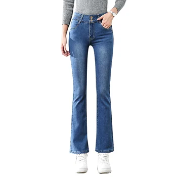 

2020 New Fashion mom Jeans woman stretch Casual High Waist blue Denim Micro Flare Pants plus size