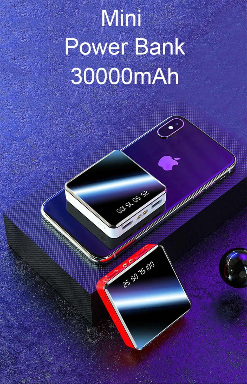 30000 мАч Мини банк питания портативное зарядное устройство Внешний аккумулятор зарядное устройство USB зарядное устройство для iPhone 11 pro X XS MAX 6 Xiaomi