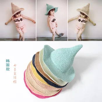 

South Korea Children Spring And Summer Straw Hat Girls Baby Beach Hat Large Brim Sun Hat Witch BABY'S Knit Hat