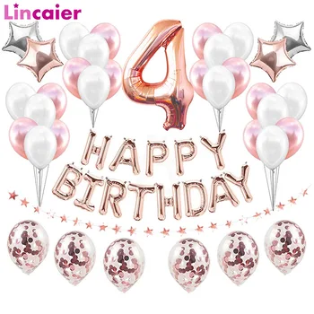

37pcs Rose Gold Number 4 Foil Balloons Set 4th Birthday Party Decorations Boy Girl 4 Years Old Happy Birthday Decor Pink Blue
