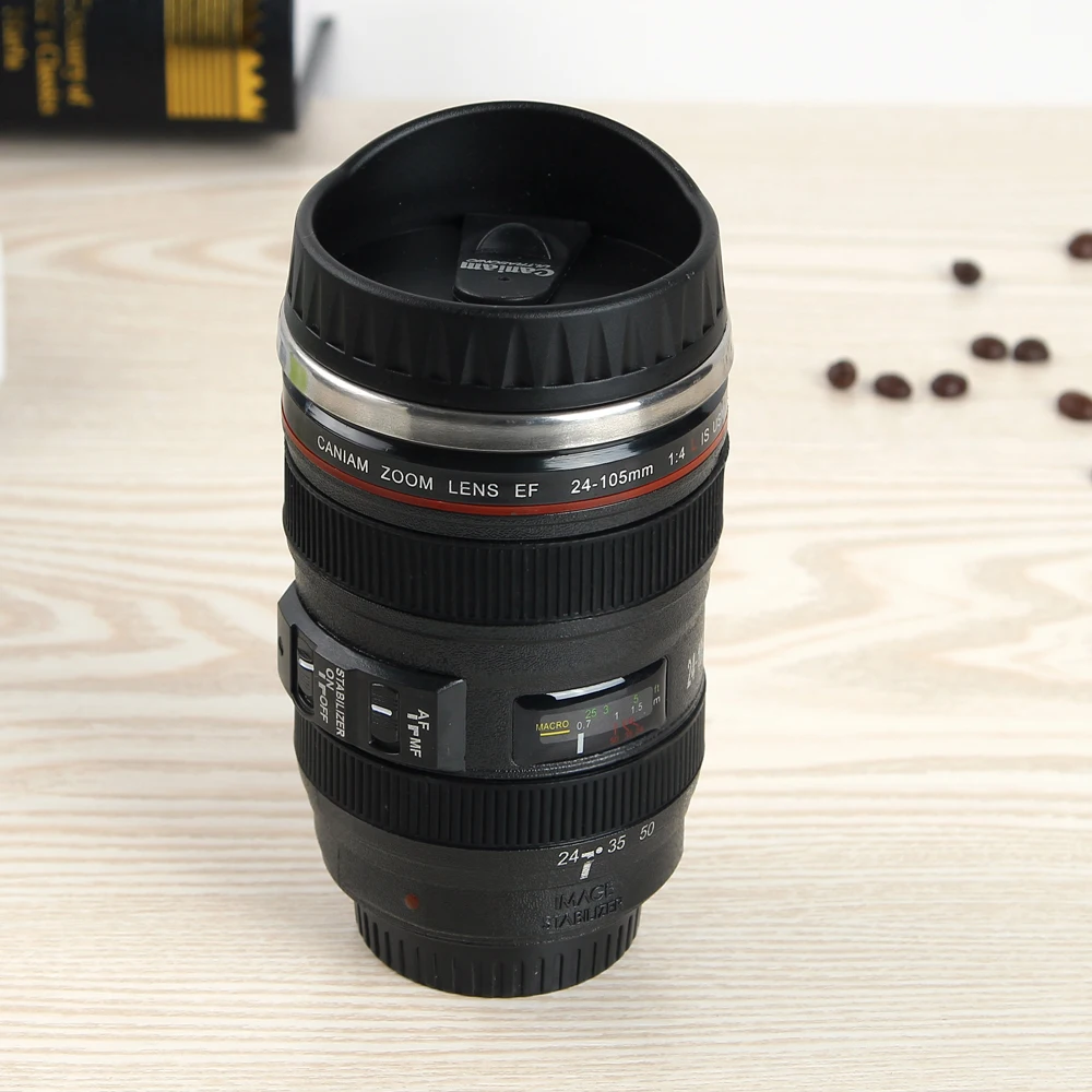 

400ML Durable Stainless Steel Vacuum Flasks Travel Coffee Mug Cup Water Coffee Tea Camera Lens Cup With Lid