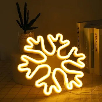 

2019 LED Neon Sign Snowflake Shaped Emulsion USB Battery Night Light Decorative Table Lamp for Home Party Living Room