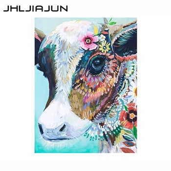 

JHLJIAJUN painting by numbers Colorful cows and animals modern mural digital oil painting picture on canvas home decoration