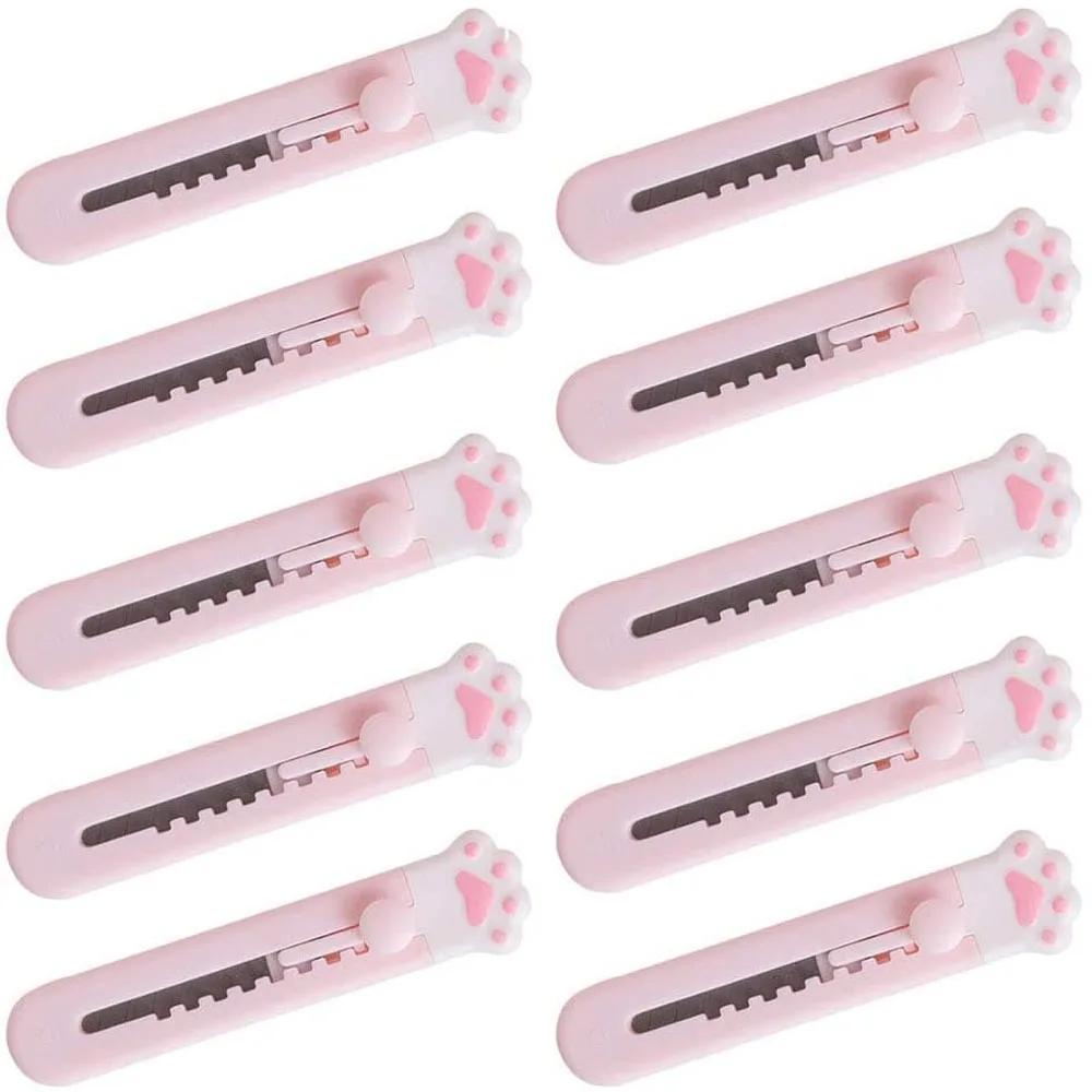 50Pcs Cute Girly Pink Cat Paw Mini Portalble Utility Retractable Cutter