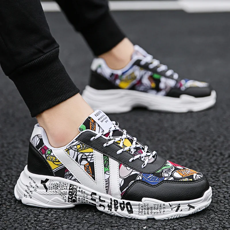 Spring New Style Harajuku Wind Dad Shoes Paris Three Generations Colored Cloth Printed Words Trendy Shoes Sports MEN'S Casu