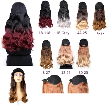 

Long Synthetic Baseball Cap Wig Natural Black/Gray Ombre Wave Wigs Naturally Connect Synthetic Hat Wig Adjustable For girl party